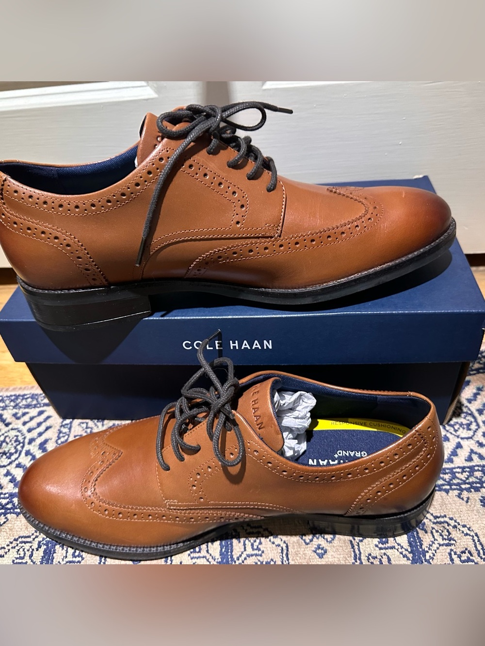 Cole Haan Men’s Brown Leather Wingtip Oxford with Navy Lining